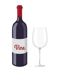 Wine Bottle and Glass Object Vector Illustration
