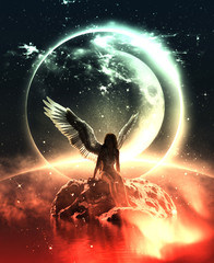 Fototapeta premium 3d ilustracja anioła w ziemi nieba, techniki mieszane dla ilustracji książki lub okładki książki