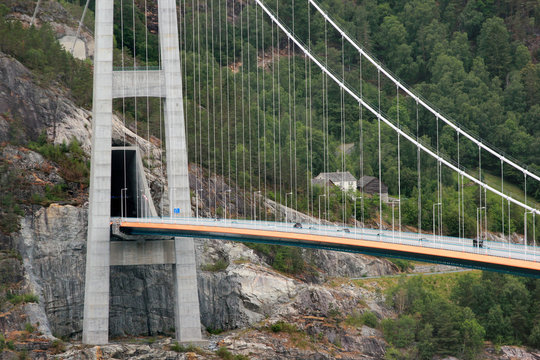 Hardanger bridge - the longest suspension bridge across the Eidfjorden branch of Hardangerfjorden in Hordaland county, Norway.