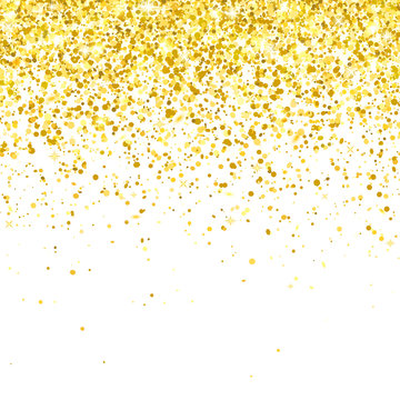 Gold glitter falling particles on white background. Vector