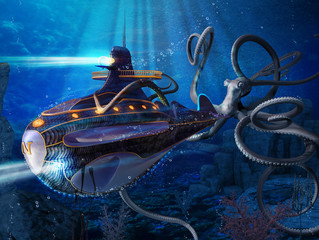 Captain Nemo Nautilus Submarine Attack - obrazy, fototapety, plakaty