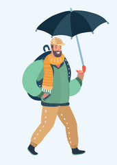 Vector art drawing of Man with an umbrella on white background