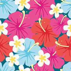 Seamless pattern of hibiscus flowers