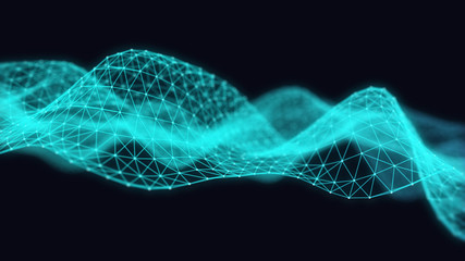 Abstract 3d technology futuristic geometrical and science neon background. Plexus digital wallpaper. Business concept. Medical structure and artificial intelligence. Rendering computer virtual reality