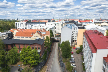 Aerial view of a pedestrian and cycling corridor Baana, Helsinki, Finland