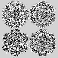 Set of vector doodles mandalas for coloring.