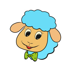 A little merry lamb with blue wool and a bow tie