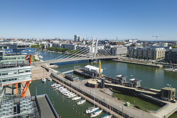 Obraz premium Aerial view of the Crussel bridge and Ruoholahti canal, Helsinki, Finland