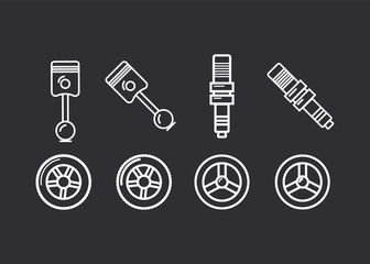 Car parts line icons set. Auto service repair symbol
