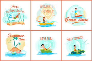 Naklejka premium Sea Adventure and Summer Set Vector Illustration
