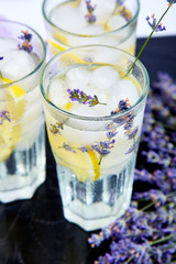 Lavender lemonade with lemon and ice