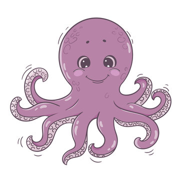Cute cartoon octopus. Sea character