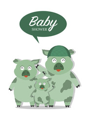 Portrait hog family on baby shower invitations cards, poster, greeting, template, animals,wild boars,pig,Vector illustrations