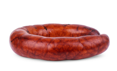 Sliced boiled ham sausage isolated on white background