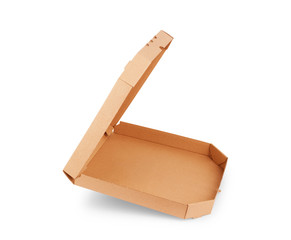 An open cardboard box for pizza on a white background