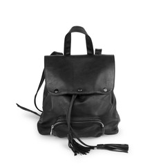 Black leather backpack isolated on white