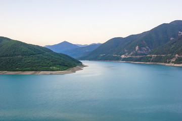 a reservoir in the mountains; Zhinvali Reservoir, Georgia