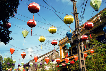 Colorful lantern at old building in hoi an vietnam