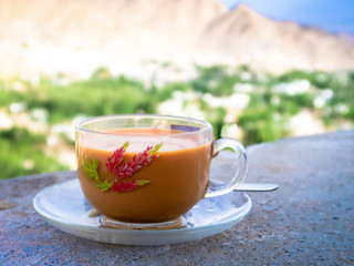 A cup of milk tea on natural background