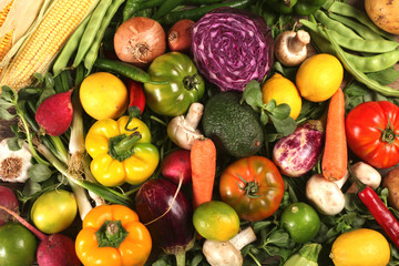 vegetables background over wooden table