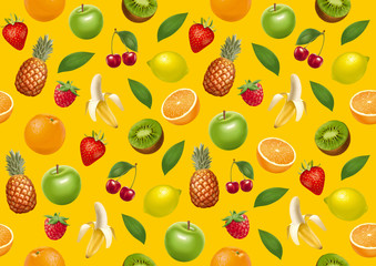 Fruits endless background. Yellow version