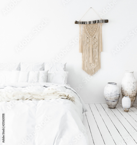 Scandi Boho Style Bedroom 3d Render Stockfotos Und