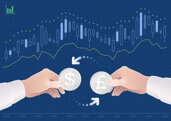 Trading Of Currency Pair Between The Dollar And UK Pound Sterling On The Forex Market. Graphic illustration on the theme of 'Currencies / Foreign Exchange'.