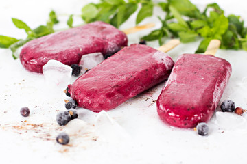 Berry ice cream. Ice cream from black currant, blueberries, raspberries.