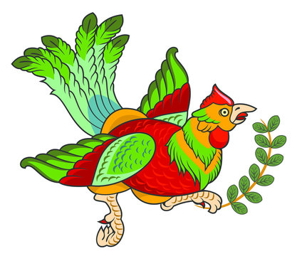 Stylized portrait of a pheasant with a beautiful tail
