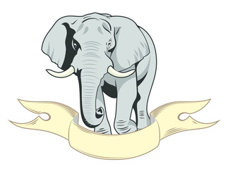 Portrait of an elephant with a banner, old school style