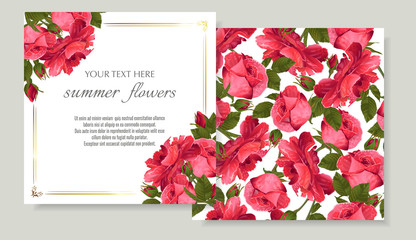 Vector banners set with roses flowers.Template for greeting cards, wedding decorations, invitation ,sales. Spring or summer design. Place for text.