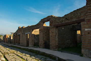 old ancient roman ruins of Pompeii, city destroyed by Vesuvius volcano. Most popular and famous place in Italy