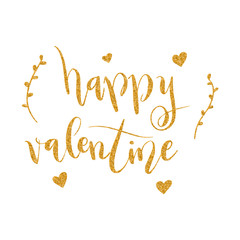 Lettering words in gold glitter. Happy Valentine. Vector Illustration.