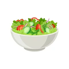 Fotobehang Fresh vegetable salad in gray ceramic bowl. Fresh and healthy food. Vegetarian nutrition. Flat vector for cafe or restaurant menu © Happypictures