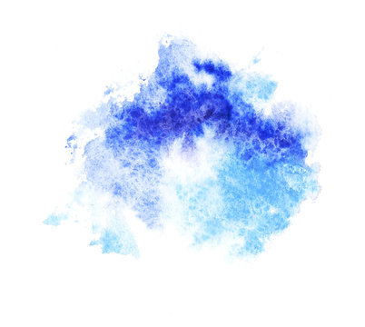 A bright blue formless watercolor blot silhouette 