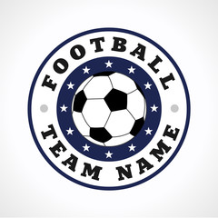 Football logo emblem isolated on white background. Football club badge template with soccer ball and text team name. Vector illustration