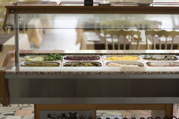 Buffet trays and white plates