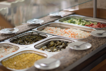 Buffet trays and white plates