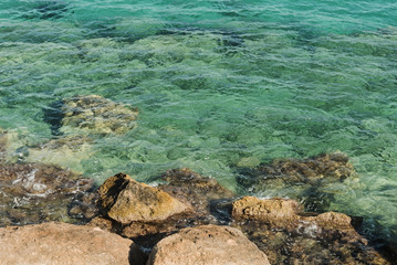 turquoise transparent Mediterranean sea and rocks