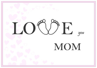 love you mom horizontal pink greeting card vector illustration