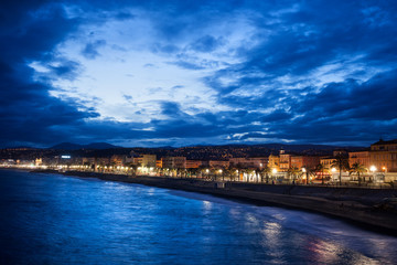 Fototapeta na wymiar City Skyline of Nice in France at Twilight