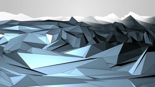 Technological abstract landscape with triangular polygonal structure. Illustration of a winter polygonal landscape with spikes and blocks that moves in spiral simutaing a frozen liquid vortex.