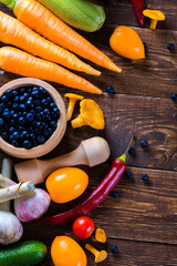 Vegetables on the table. Frame. Background.