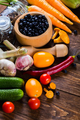 Vegetables on the table. Frame. Background.