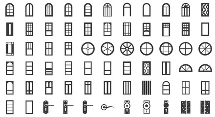 Door and window installation icon set, solid style