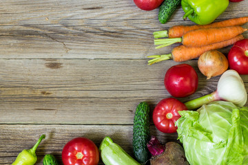 Top view of healthy food background with copy space. Healthy food concept with fresh vegetables