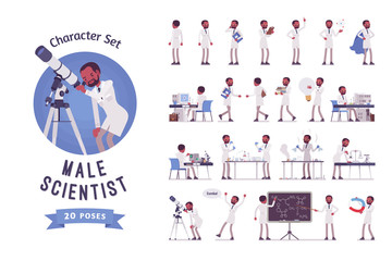 Male black scientist ready-to-use character set.