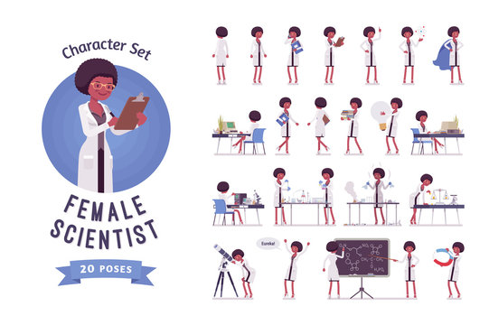 Female black scientist ready-to-use character set