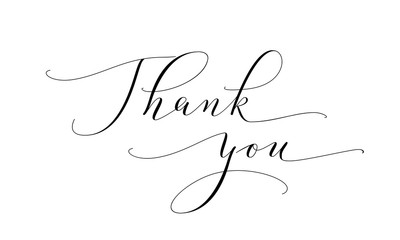 Thank you words, hand written custom calligraphy isolated on white. Great for cards, wedding invitations, social media banners, headers, photo overlays.