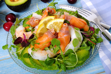 Salmon and prawn summer salad